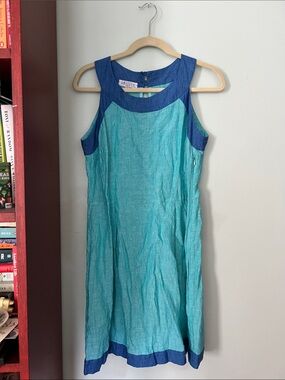 Italian linen aqua blue and teal dress
